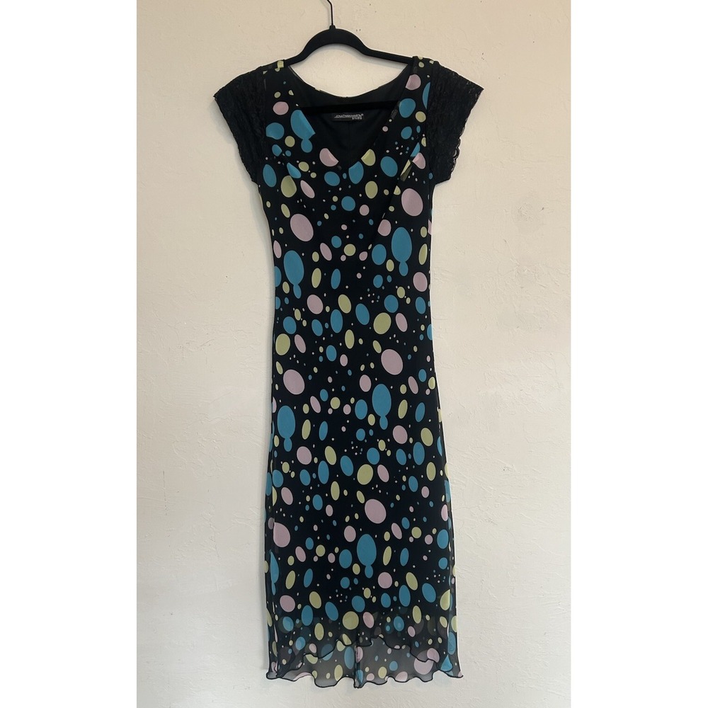 Vintage Johnathan‎ Martin Y2K 90s Dress M Polka Dot Lace Long Pastel Dainty Midi